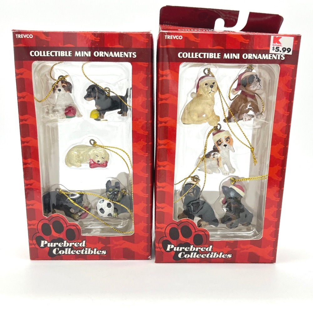 Trevco Purebred Collectibles Mini Dog Ornaments 2 Packs 10 Total Pups Santa Hats